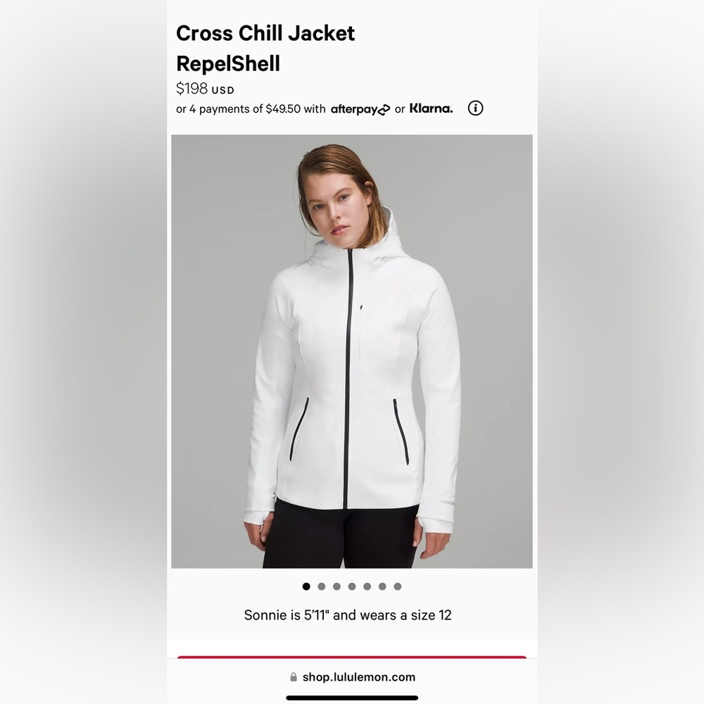 Lululemon Cross chill Jacket in White Size 8.  Repelshell jacket is waterproof